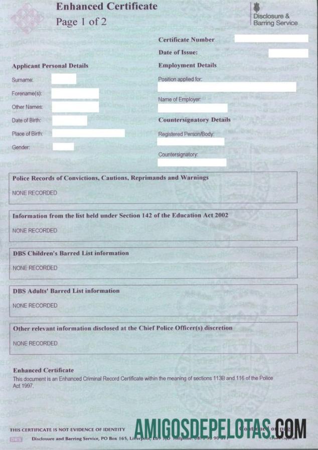 Certificado de Serviço de Divulgação e Barramento do Reino Unido (DBS) baixar para verificação